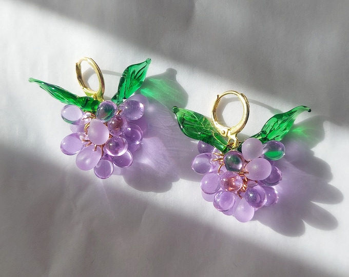 Lilac Berry Earrings: Gold Plated Sterling Silver Huggie Hoops
