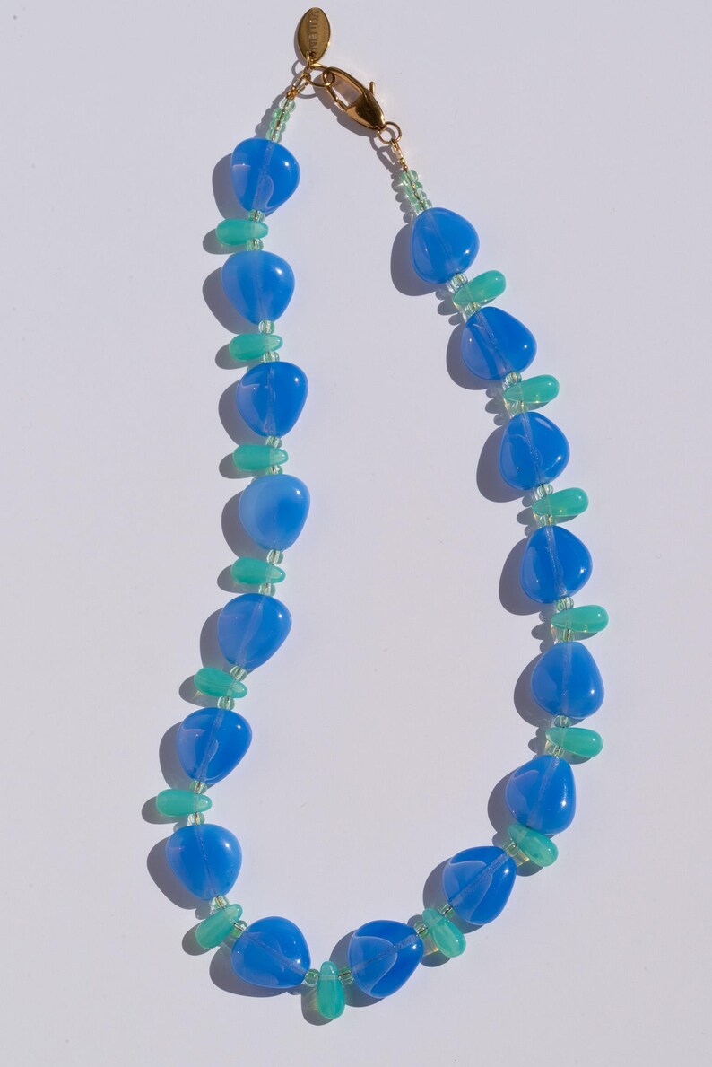 Handgemachte Bunte Glas Perlen Choker Halskette: Opal Blau & Grün Bild 5