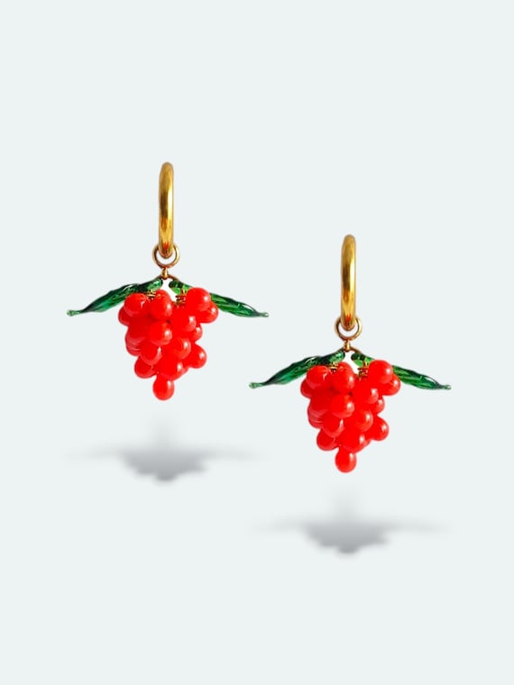 Orecchini Pendente Donna In Pietra Naturale Granato - Design Grappolo D'uva Con Perline - Gioielli Artigianali Ipoallergenici, Regalo Per Lei - 3