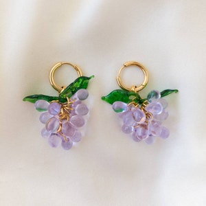 Handmade Grape Earrings, Gold Hoop Earrings with charm, Colored hoop earrings, Colourful Jewelry, Unique Earrings, Unique gift
