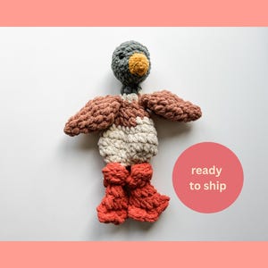 Duck Knotted Snuggler | Ready to Ship | Duck Plushie | Mallard Stuffie | Woodland Nursery Decor | Baby Shower Gift | Crochet Duck Lovey