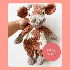 Cow Knotted Snuggler | Ready to Ship | Cow Lovey | Farm Nursery | Baby Shower Gift | Cow Stuffie | Crochet Cow Plushie | Cow Stuffed Animal