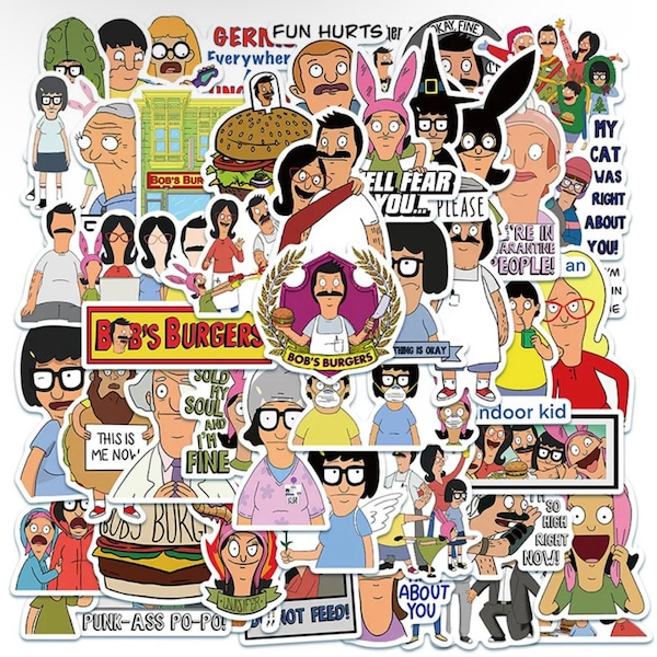 50 Bob's Burgers Stickers Packs, stickers for water bottles, hydroflask stickers, laptop stickers, stickers pack