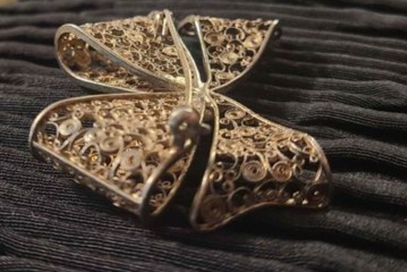 Antique Silver Filigree Bow Brooch, Ornate Pin - image 5