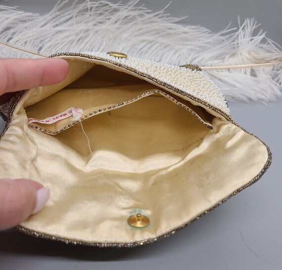 Ornate Vintage French Gold and White Beaded Clutch - image 5