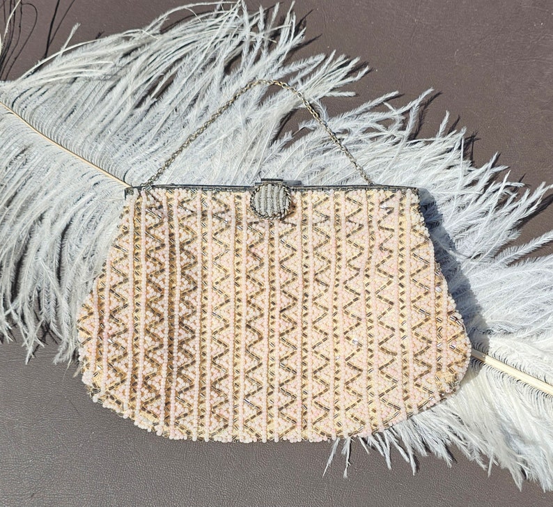 1920's Hand Beaded Wristlet Evening Purse - French Violette - Pink main image 1