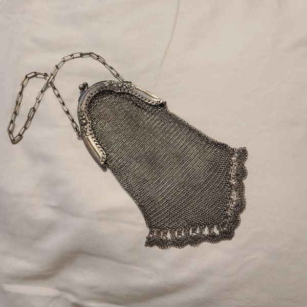 Antique German Ornate Metal Mesh Chain Purse