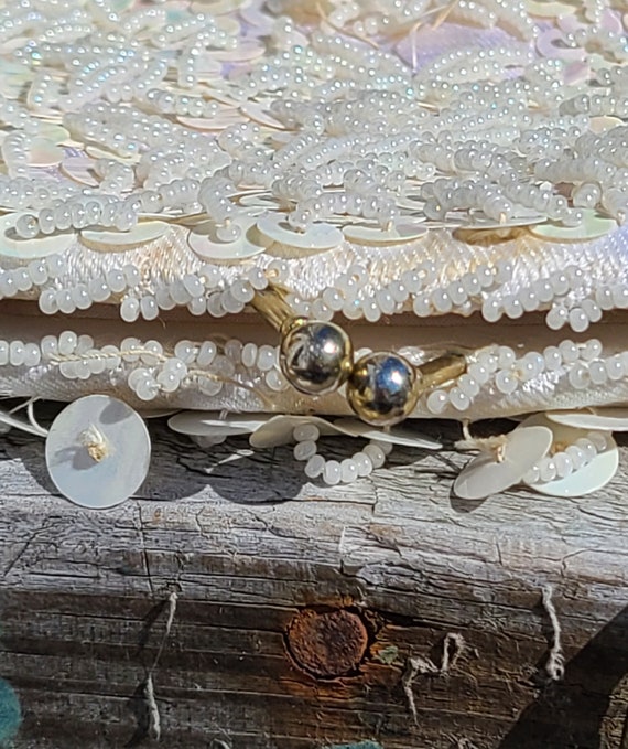 Sweet Vintage Sequin White Beaded Wristlet, Brida… - image 8