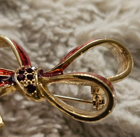 Lovely Detailed Red Bow Pin, Liz Claiborne, Vinta… - image 7