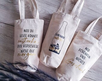 Flaschenbeutel Geschenk / Flaschentasche mit Spruch / Geschenkverpackung / Geschenktasche Flasche / Mitbringsel / Baumwoll Beutel Alkohol