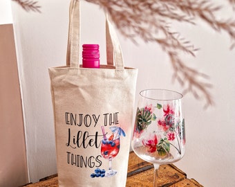 Flaschenbeutel Wildberry Lillet / Flaschentasche mit Watercolour Lillet Motiv / Geschenktasche für Flasche / Mitbringsel Beutel Geschenkidee