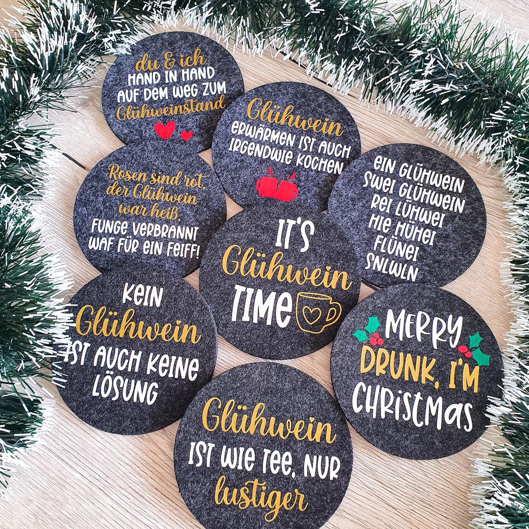 Untersetzer mit Glühwein Spruch / Glasuntersetzer Weihnachtsfeier