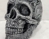 Halloween Sugar Skull Black Silver Skull HandPaint Filigree Skull Day Of The Dead Floral Skull Gothic Skull Dia De Los Muertos