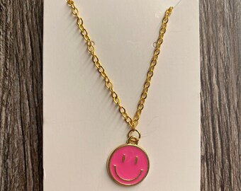 Pink smiley face necklace Clearance