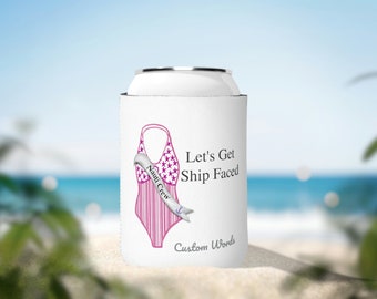 Pontoon Girl® - SFACED NCREW Boat Bride - Custom Can Cooler Pink Swimsuit Sash Nauti Crew Bachelorette Uniform Let's Get Shipfaced