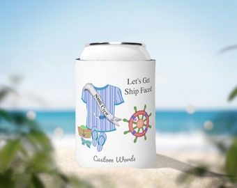 Pontoon Girl® - NCREW SFACED Boat Bride - Custom Can Cooler Blue Bachelorette Uniform Let's Get Ship Faced - Nauti Crew Wedding Party