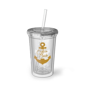 Pontoon Girl® - Personalized Captain Bride Anchor Cup cover straw - Customize with Wedding Bachelorette Party Date, boat pool beach cruise