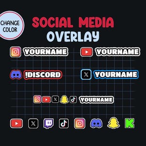 social media overlay for twitch, youtube, kick, discord & tiktok