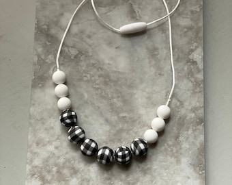Buffalo Check Nursing Necklace, Mother's Necklace, New Mom Gift, Gingham Silicone Necklace
