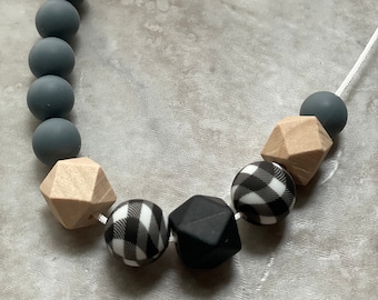 Fiddle Necklace, Buffalo Check Necklace, Nursing Necklace, New Mother Jewelry