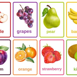 Tarjetas didácticas de frutas para niños imprimibles