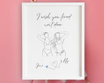 I Wish You Lived Next Door Print, Long Distance Friendship, Best Friend Moving Gift, Custom State To State, Christmas gift for Friends