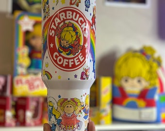 40oz Retro Rainbow Girl Stainless Steel Tumbler | Rainbow Tumbler | 80s Tumbler | Sublimated Tumbler 80s Crew | 80s Cartoons