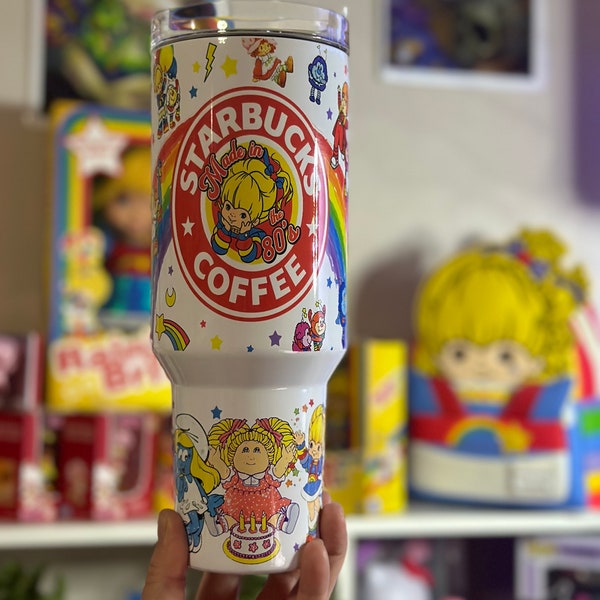 40oz Retro Rainbow Girl Stainless Steel Tumbler | Rainbow Tumbler | 80s Tumbler | Sublimated Tumbler 80s Crew | 80s Cartoons