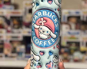 20oz Sublimated Puffy Cute Cinnamon Bunny Stainless Steel Tumbler/ Kawaii Tumbler/Cinna Roll Tumbler/Blue Puff Tumbler With Lid And Straw