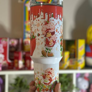 40oz Retro Strawberry Girl Stainless Steel Tumbler | Drip Tumbler | 80s Travel Cup | Sublimated Drink ware