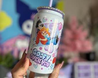 16oz Stainless Steel Shimmer Can | 90s Airbrushed Goofy Over You Inspired Tumbler | Glass Look Metal Cup | Nostalgic Drink ware
