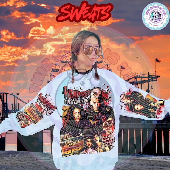 Pre-Order Vamps Everywhere Crewneck | 80s Horror Movie Sweat | Goth Vibes Sweat | Teen Cult Classic Apparel