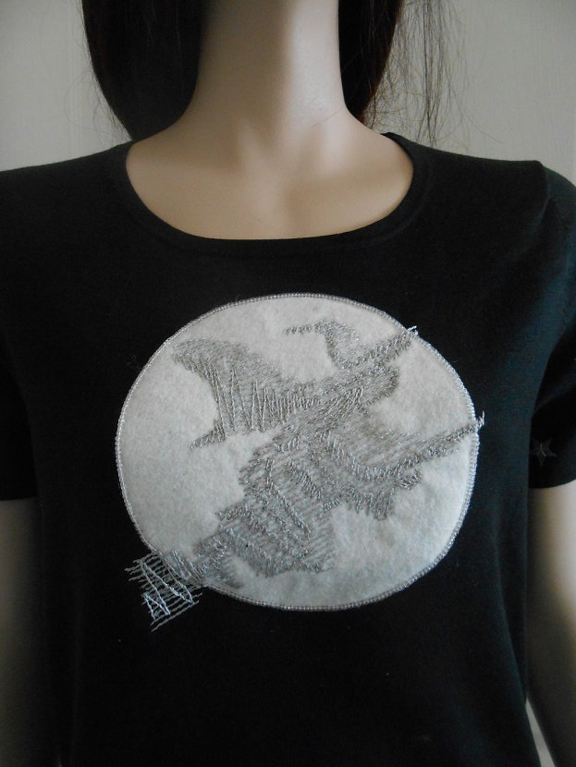 Vintage 1990s Michael Simon Halloween Witch Silk Black Silver Knit Top Sweater Tee Shirt Sz Medium NWT, Foto 2 von 4