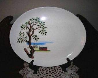 Plato de servir de cerámica Santa Anita Ware con diseño moderno de estilo americano, California Pottery, 1949, mediados de siglo.