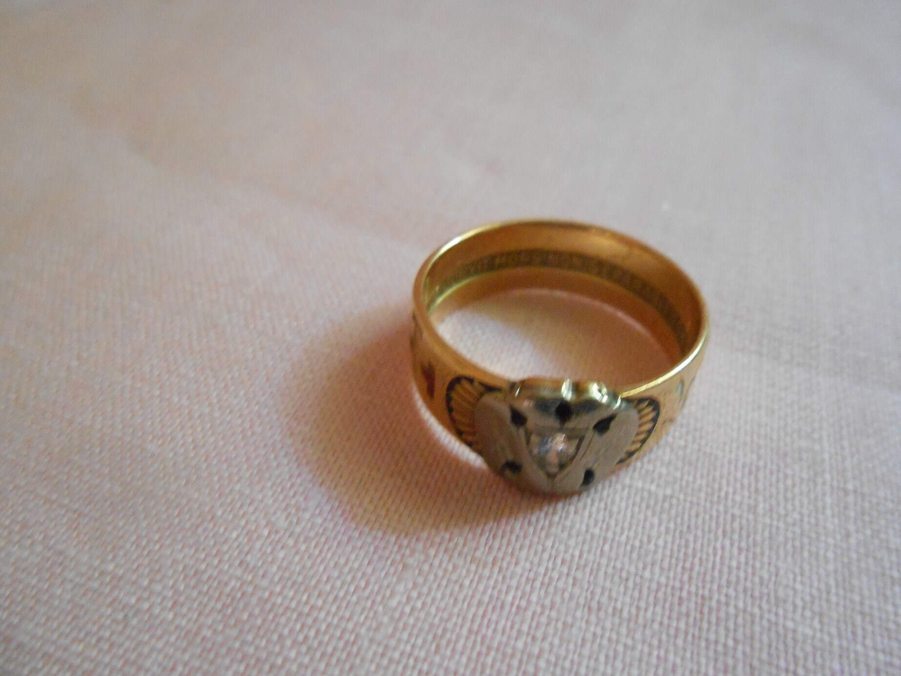 Antique Scottish Rite Masonic 14K Gold Mens Ring Double Eagles Enameled ...