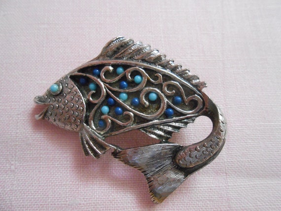 Vintage 1960s 1970s Hobe Silver Metal Turquoise B… - image 1