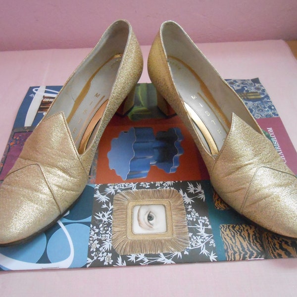 Escarpins Vintage Delman Pour I. Magnin - Taille US 8 - Or - Talon Moyen - Occasion