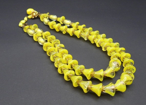 Miriam Haskell Canary Glass Floral Trumpet Shaped… - image 4