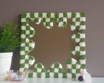 Green Checkered Tufted Mirror- Punch Mirror Rug