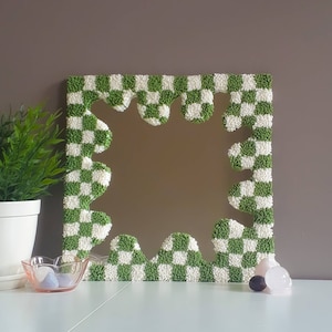 Green Checkered Tufted Mirror- Punch Mirror Rug