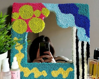 Maximalist Multi Pattern Tufted Mirror with Bright Colors