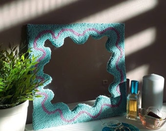 Blue Curvy Tufted Mirror