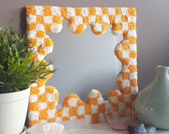 Yellow Checkered Tufted Mirror - Punch Mirror Rug