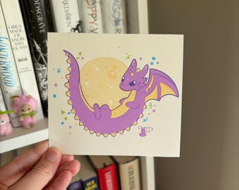 Magical Dragon Art Print / Art Print / Cute Print / Magical Print / Dragon Print / Kawaii Print / Moon Print / Fantasy Print / Fantasy