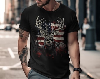 Deer American Flag T-Shirt: Patriotic Hunting Apparel