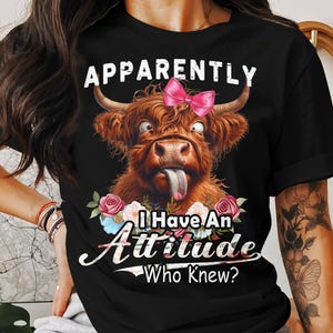 Funny Highland Cow T-Shirt: Sassy Scottish Cow with Floral Bow
