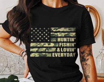 Camo American Flag T-Shirt: Huntin' Fishin' Patriotic Tee