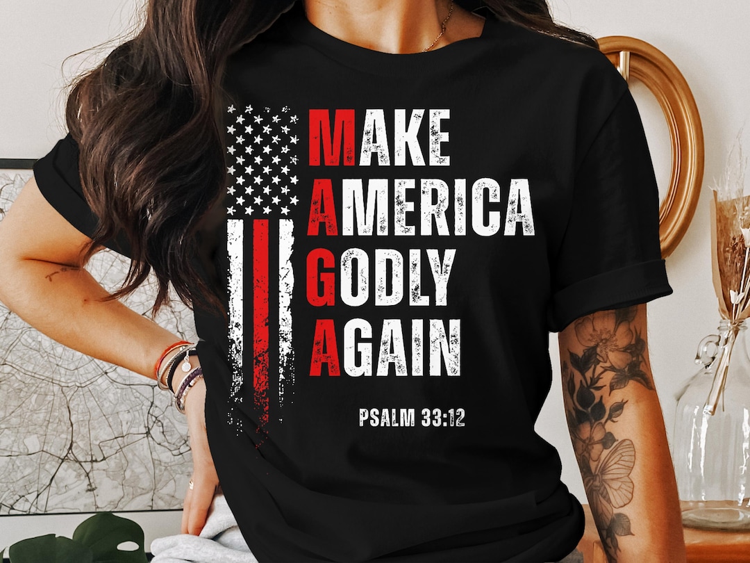 アメリカを再び敬虔に T シャツ: 愛国的なキリスト教アメリカ国旗 T シャツ - Etsy 日本, image size:1080x810