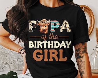 Papa des Geburtstagskind-T-Shirt: Highland Kuh Design