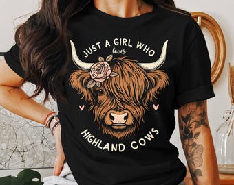 Blommig t-shirt med höglandsko: Trendig t-shirt med bondflicka